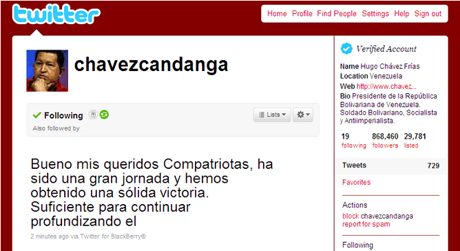 Hugo Chávez asegura en su Twitter que su partido ha logrado "una victoria sólida" en las elecciones Hugo Chávez asegura en su Twitter que su partido ha logrado "una victoria sólida" en las elecciones