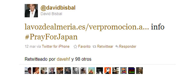 Bisbal aprovecha la etiqueta de Twitter de apoyo a Japón para promocionar un concierto Bisbal aprovecha la etiqueta de Twitter de apoyo a Japón para promocionar un concierto