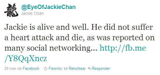 Twitter mata (esta vez) a Jackie Chan Twitter mata (esta vez) a Jackie Chan