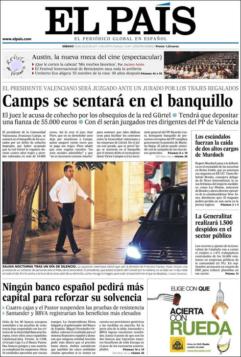 Los diarios recogen la decisión judicial contra Francisco Camps Los diarios recogen la decisión judicial contra Francisco Camps