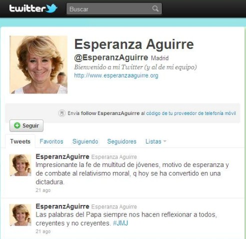 Esperanza Aguirre, la tercera política más 'twittera' Esperanza Aguirre, la tercera política más 'twittera'
