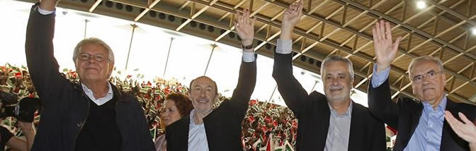 Felipe Gonzalez, Alfredo Perez Rubalcaba, Jose Antonio Griñan y el cabeza de lista por Sevilla, Alfonso Guerra Felipe Gonzalez, Alfredo Perez Rubalcaba, Jose Antonio Griñan y el cabeza de lista por Sevilla, Alfonso Guerra