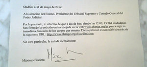 Documento del registro del Poder Judicial que acredita la presentación de miles de firmas que piden la dimisión de Carlos Dívar Documento del registro del Poder Judicial que acredita la presentación de miles de firmas que piden la dimisión de Carlos Dívar