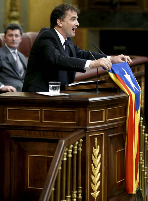 El diputado de ERC Alfred Bosch muestra la bandera estelada durante el pleno del Congreso de los Diputados El diputado de ERC Alfred Bosch muestra la bandera estelada durante el pleno del Congreso de los Diputados