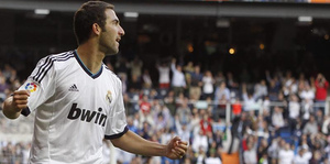 El argentino celebra su gol al Celta apenas un cuarto de hora después del inicio del encuentro en el Santiago Bernabéu El argentino celebra su gol al Celta apenas un cuarto de hora después del inicio del encuentro en el Santiago Bernabéu