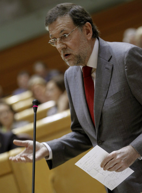 El presidente del Ejecutivo, Mariano Rajoy, durante su intervención en la última sesión de control en el Senado El presidente del Ejecutivo, Mariano Rajoy, durante su intervención en la última sesión de control en el Senado
