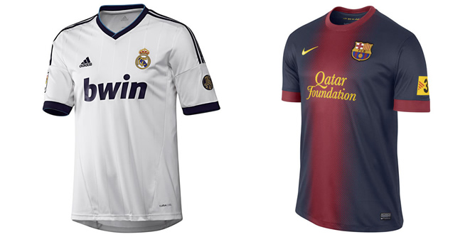 La equipación del Madrid y del Barcelona La equipación del Madrid y del Barcelona