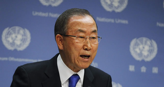 El secretario general de la ONU, Ban Ki Moon, durante una rueda de prensa en Nueva York. El secretario general de la ONU, Ban Ki Moon, durante una rueda de prensa en Nueva York.