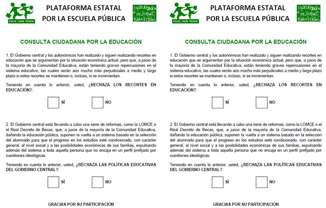 Hoja de preguntas de la Consulta ciudadana por la Educación. Hoja de preguntas de la Consulta ciudadana por la Educación.