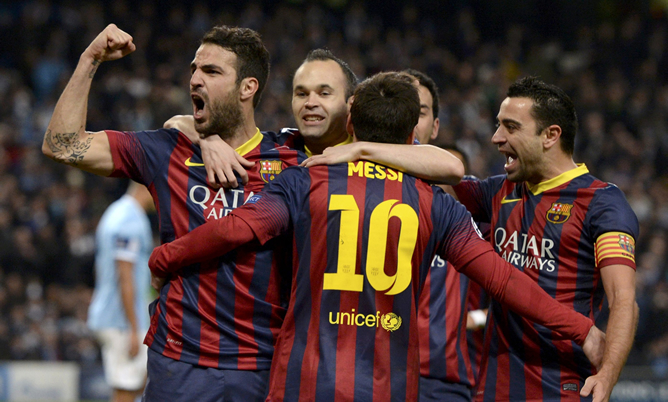 Los jugadores del Barça celebran la victoria ante el City Los jugadores del Barça celebran la victoria ante el City
