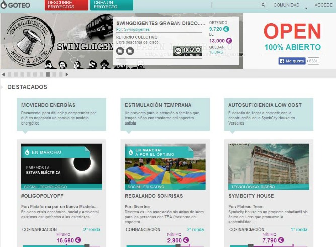 Goteo, una de las plataformas de 'crowdfunding' Goteo, una de las plataformas de 'crowdfunding'