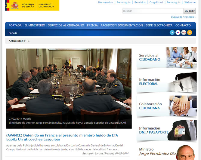 Imagen de la web del ministerio del Interior en la que se anunciaba la detención del hijo de Josu Ternera. Imagen de la web del ministerio del Interior en la que se anunciaba la detención del hijo de Josu Ternera.