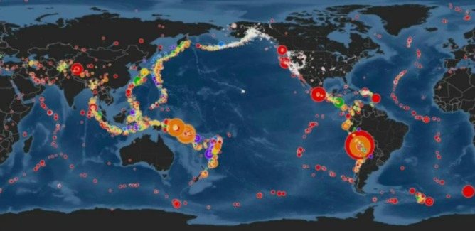 Mapa de los grandes terremotos registrados durante el mes de Abril del año 2014 y que alcanzó un récord mundial