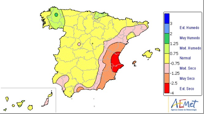 Mapa de la sequía en el año hidrológico 2013-2014, según datos de AEMET Mapa de la sequía en el año hidrológico 2013-2014, según datos de AEMET
