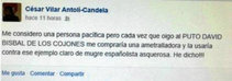 Captura del comentario de Cesar Vilar en Facebook Captura del comentario de Cesar Vilar en Facebook