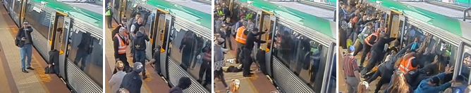 La fuerza de decenas de personas unidas ha logrado mover un vagón del metro de Perth (Australia) para liberar a un hombre cuya pierna había quedado atrapada entre el andén y el vagón La fuerza de decenas de personas unidas ha logrado mover un vagón del metro de Perth (Australia) para liberar a un hombre cuya pierna había quedado atrapada entre el andén y el vagón
