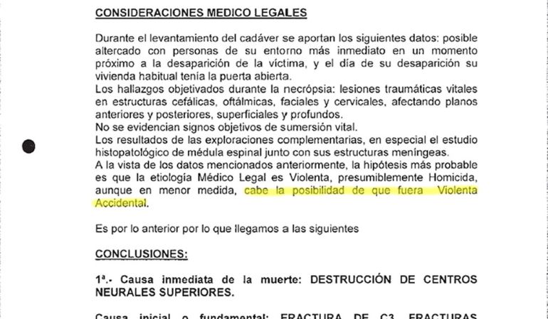 El nuevo informe biólogo forense baraja también que la muerte fuera "violenta accidental". El nuevo informe biólogo forense baraja también que la muerte fuera "violenta accidental".