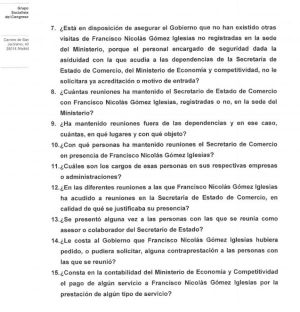 Bateria de preguntas que el PSOE ha presentado para que el Gobierno aclare la actividad de Francisco Nicolás Bateria de preguntas que el PSOE ha presentado para que el Gobierno aclare la actividad de Francisco Nicolás