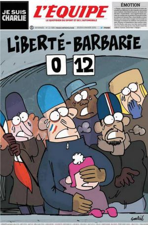 El diario francés ilustra este jueves su portada con una viñeta para denunciar la barbarie ocurrida en París El diario francés ilustra este jueves su portada con una viñeta para denunciar la barbarie ocurrida en París
