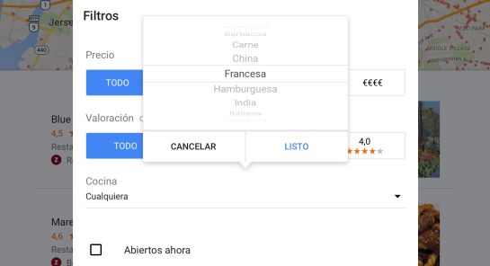 La nueva función permite escoger restaurantes por tipo La nueva función permite escoger restaurantes por tipo