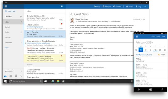 Captura de pantalla de Outlook 2016 en tablet y móvil Captura de pantalla de Outlook 2016 en tablet y móvil