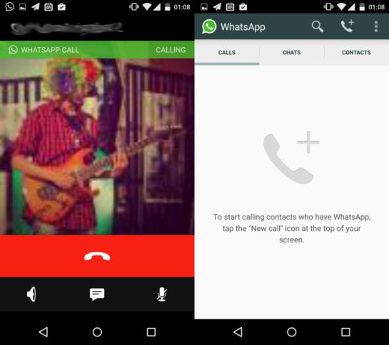 Capturas de pantalla de la función de llamadas en WhatsApp captadas por usuarios Capturas de pantalla de la función de llamadas en WhatsApp captadas por usuarios