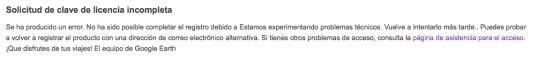 Mensaje de error durante el registro Mensaje de error durante el registro