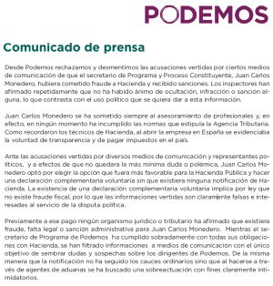 Comunicado de Podemos Comunicado de Podemos