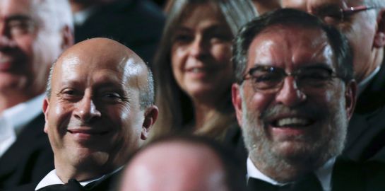 Spanish Education, Culture and Sports Minister Jose Ignacio Wert (L) sits next to Enrique Gonzalez Macho, president of Spanish Film Academy, during the Spanish Film Academy's Goya Awards ceremony in Madrid, February 7, 2015. REUTERS/Andrea Comas (SPAIN - Tags: ENTERTAINMENT POLITICS) Spanish Education, Culture and Sports Minister Jose Ignacio Wert (L) sits next to Enrique Gonzalez Macho, president of Spanish Film Academy, during the Spanish Film Academy's Goya Awards ceremony in Madrid, February 7, 2015. REUTERS/Andrea Comas (SPAIN - Tags: ENTERTAINMENT POLITICS)