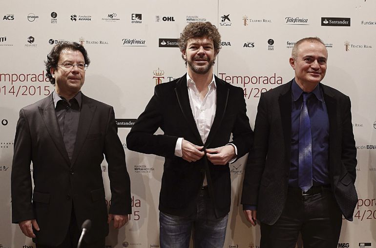 El compositor Mauricio Sotelo (iz), autor de la ópera "El Público, junto al director musical, Pablo Heras-Casado, y al director artístico del Teatro Real, Joan Mataboch. El compositor Mauricio Sotelo (iz), autor de la ópera "El Público, junto al director musical, Pablo Heras-Casado, y al director artístico del Teatro Real, Joan Mataboch.