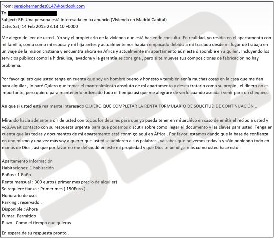 Correo electrónico de otro timador Correo electrónico de otro timador