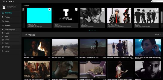 Interfaz web de Tidal Interfaz web de Tidal