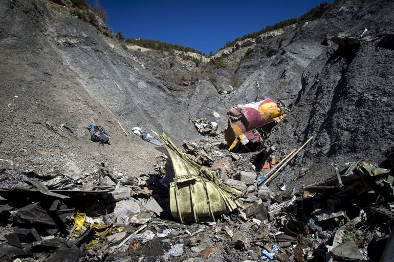 TOPSHOTS
A handout photo taken on March 31, 2015 and released by the French Interior Ministry on April 1, 2015 shows a part of the crash site of the Germanwings Airbus A320 near Le Vernet, French Alps. AFP PHOTO / HO / YVES MALENFER / DICOM / MINISTERE DE L'INTERIEUR == RESTRICTED TO EDITORIAL USE - MANDATORY CREDIT "AFP PHOTO / YVES MALENFER / DICOM / MINISTERE DE L'INTERIEUR" - NO MARKETING - NO ADVERTISING CAMPAIGN - DISTRIBUTED AS A SERVICE TO CLIENTS == TOPSHOTS
A handout photo taken on March 31, 2015 and released by the French Interior Ministry on April 1, 2015 shows a part of the crash site of the Germanwings Airbus A320 near Le Vernet, French Alps. AFP PHOTO / HO / YVES MALENFER / DICOM / MINISTERE DE L'INTERIEUR == RESTRICTED TO EDITORIAL USE - MANDATORY CREDIT "AFP PHOTO / YVES MALENFER / DICOM / MINISTERE DE L'INTERIEUR" - NO MARKETING - NO ADVERTISING CAMPAIGN - DISTRIBUTED AS A SERVICE TO CLIENTS ==
