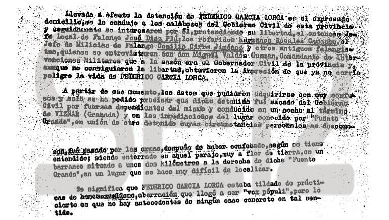 Fragmento del informe sobre la muerte del poeta al que ha tenido acceso la Cadena SER.