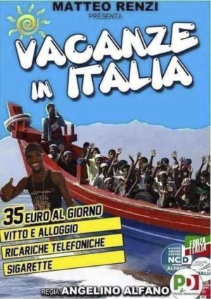 "Vacaciones en Italia por 35 euros", el cartel xenófobo del partido de Berlusconi "Vacaciones en Italia por 35 euros", el cartel xenófobo del partido de Berlusconi