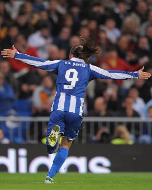 Sergio García celebra un gol en el Bernabéu con la camiseta del Espanyol Sergio García celebra un gol en el Bernabéu con la camiseta del Espanyol