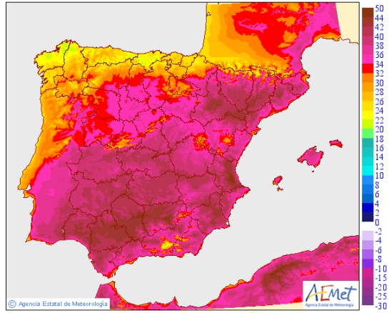 Modelo de temperaturas para hoy martes