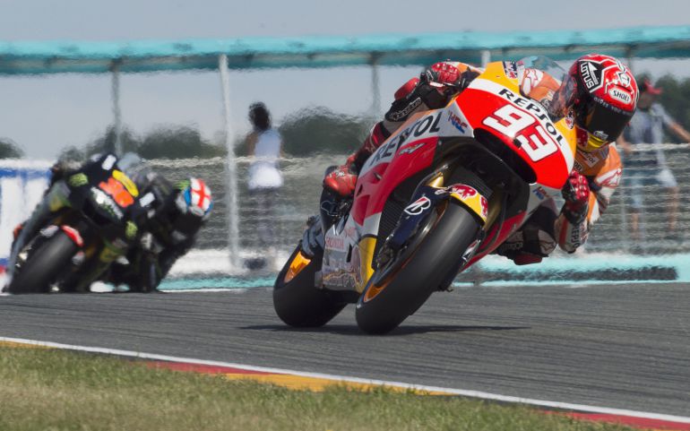 Marc Márquez durante los entrenamientos oficiales en el G.P. de Sachsenring. Marc Márquez durante los entrenamientos oficiales en el G.P. de Sachsenring.