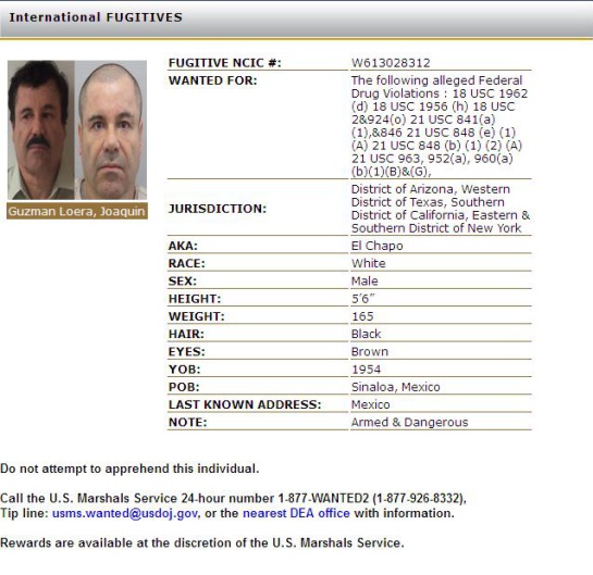 Ficha digital del 'Chapo' Guzmán en la web de la DEA. Ficha digital del 'Chapo' Guzmán en la web de la DEA.