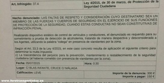 Documento gráfico de la multa objeto de polémica. Documento gráfico de la multa objeto de polémica.