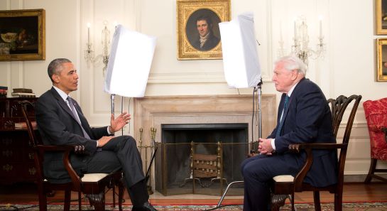 Un momento de la charla entre Obama y David Attenborough en la Casa Blanca Un momento de la charla entre Obama y David Attenborough en la Casa Blanca