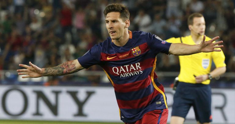 Messi celebra su primer gol al Sevilla. Messi celebra su primer gol al Sevilla.