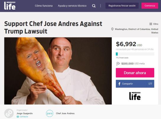 Captura de pantalla de la página de apoyo al chef José Andrés. Captura de pantalla de la página de apoyo al chef José Andrés.