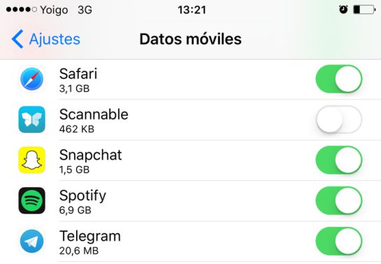 Opciones de bloqueo de datos por aplicación en un iPhone Opciones de bloqueo de datos por aplicación en un iPhone