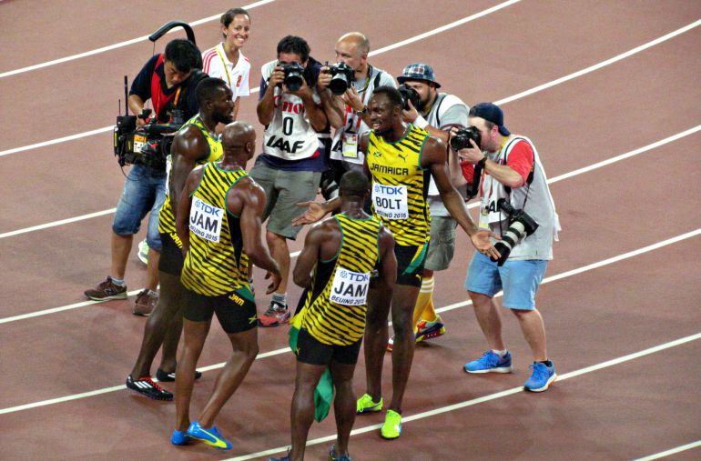 Usain Bolt tras ganar el 4x100 en Pekín Usain Bolt tras ganar el 4x100 en Pekín