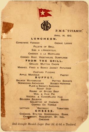 El menú de la comida guardado por su superviviente. El menú de la comida guardado por su superviviente.