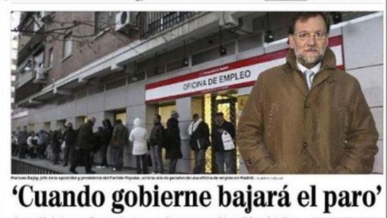Famosa portada del diario 'El Mundo' con Rajoy en la cola de una Oficina de Empleo Famosa portada del diario 'El Mundo' con Rajoy en la cola de una Oficina de Empleo