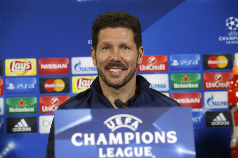 El entrenador del Atlético de Madrid, el argentino Diego Simeone durante la rueda de prensa previa al partido de Liga de Campeones que les enfrentará mañana Astana El entrenador del Atlético de Madrid, el argentino Diego Simeone durante la rueda de prensa previa al partido de Liga de Campeones que les enfrentará mañana Astana