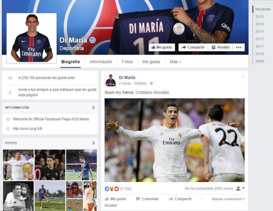 El mensaje de Di María con guiño incluido a su amigo Ronaldo. El mensaje de Di María con guiño incluido a su amigo Ronaldo.