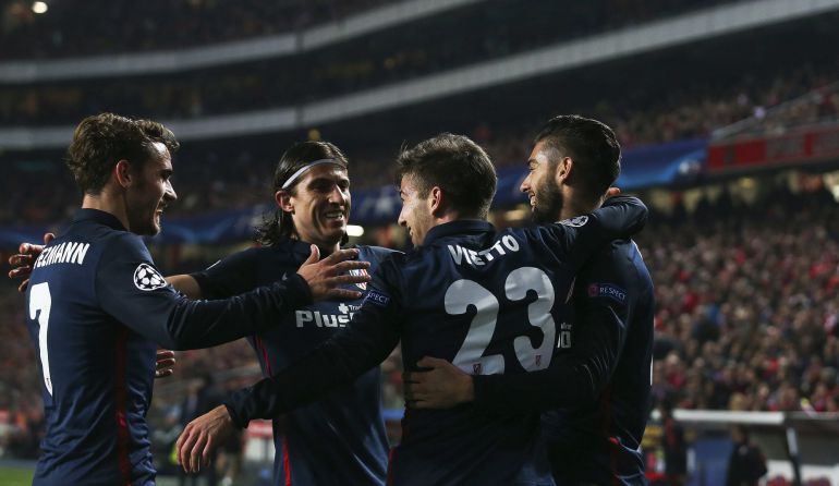 Los futbolistas del Atlético de Madrid celebran el gol de Vietto Los futbolistas del Atlético de Madrid celebran el gol de Vietto